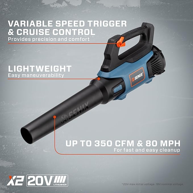 SENIX X2 20 Volt Max* 2-Piece Cordless Power Tool Combo Kit with Battery Powered 10-Inch String Trimmer and Variable Speed Leaf Blower, Includes 4.0 Ah Battery & Charger (S2K2B1-03)