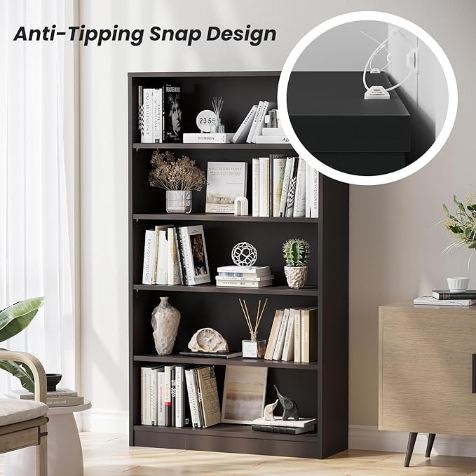 Farini 5 shelf boockase Display Bookcase Freestanding Wooden Bookshelves for Home Office Living Room,60 Inch Height,Black