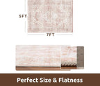 AMOAMI-Area Rug 5X7 Rugs for Living Room-Vintage Soft Pink Rugs for Bedroom-Non Slip Carpet-Machine Washable Rug for Dining Room Living Room Bedroom Office Under Table