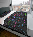 Sunnycitron Cartoon Cat Bedding Full size Black Cat Comforter Gradient Line Bedding set 3D Neon Cat Comforter Cute Cat Bed Set Black Cat Quilt set for Teens Kids Boys Girls Adults