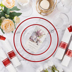 Goodluck 350 Piece Red Plastic Dinnerware Set for Party, Clear Disposable Plates for 50 Guests, Include: 50 Dinner Plastic Plates, 50 Dessert Plates, 50 Pre Rolled Napkins with Cutlery Set, 50 Cups