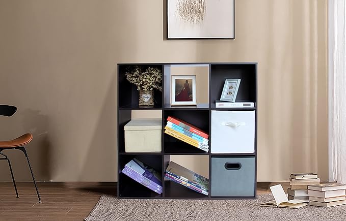 PACHIRA US 9 Cube Storage Shelf Organizer, Heavy Duty Wooden Closet Cabinet, File Organizer Rack Display Cube Bookshelf Compartments, Dark Brown