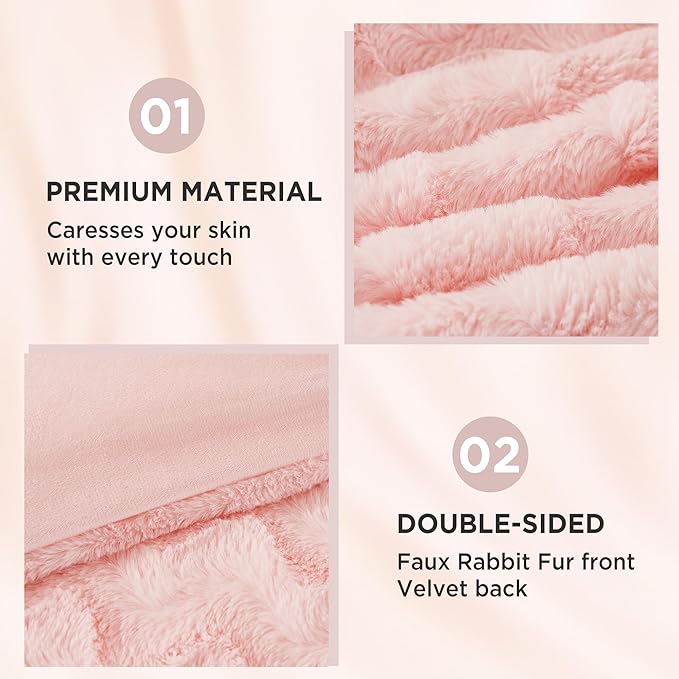 Andency Pink Fleece Comforter Set Queen Size, 3 Pieces Plush Shaggy Faux Fur Bed Comforter Set for Queen Bed, Fuzzy Fluffy Warm Bedding Set for Women Girls