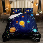 Erosebridal Kids Outer Space Comforter Set, Boys Starry Sky Galaxy Duvet Sets Full Size Planet Space Down Comforter for Girls Teens Adult Bedroom Decor, Solar System Cosmos Bedding Set, Blue Purple