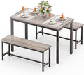 Dining Table Set for 4, Kitchen Table with 2 Benchs, Grey | Modern Functional 3 Piece Space-Saving Dining Room Table Set for Apartment, Breakfast Nook, Small Space