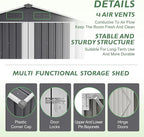 4×6 Ft Metal Outdoor Storage Shed with Floor Base, 0.25mm Galvanized Steel Metal Garden Shed Waterproof with Lockable Door for Backyard, Patio, Garden, Dark Grey