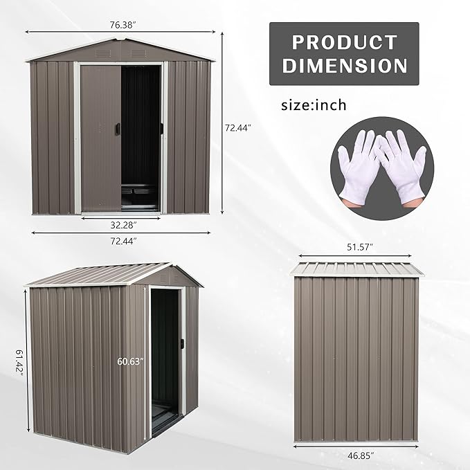 6x5 FT Outdoor Storage Shed, Metal Garden Shed with Frame Floor, Outside Tool Shed with Lockable Sliding Doors, Waterproof Storage Building with Sloped Roof for Backyard, Patio, Lawn, Warm Gray