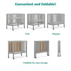 Jett Non-Full Size Folding Convertible Crib, Lightweight Portable Crib, Three Adjustable Mattress Height Settings, Easy to Fold Travel Crib, 1.5” Mattress Pad Included