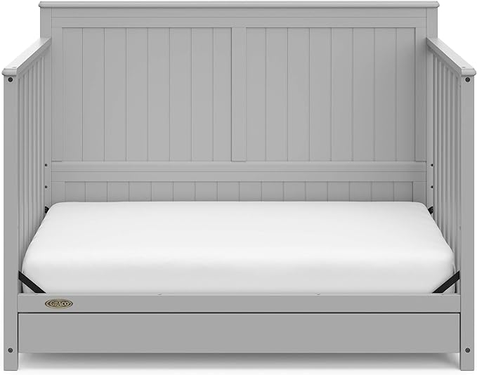 Graco Hadley 5-in-1 Convertible Crib with Drawer (Pebble Gray) – GREENGUARD Gold Certified, Crib with Drawer Combo, Full-Size Nursery Storage Drawer, Converts to Toddler Bed, Daybed