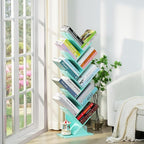 10 Tier Tree Book Shelf, Floor Standing Wood Bookshelf for Narrow Space, Storage Organizer Bookshelves for Books/CDs/Magazine, Bookcase with Shelves for Home Office, Living Room - Green