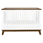 Babyletto Scoot 3-in-1 Convertible Crib with Toddler Bed Conversion Kit in White and Natural Walnut, Greenguard Gold Certified