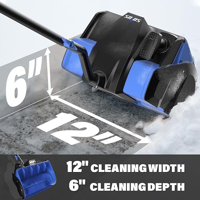 SOYUS Cordless Snow Shovel, 20V Electric Snow Blower, 12-Inch Clearing Width & 20-Ft Snow Throw, with LED Spotlight and Adjustable Front Handle (4.0Ah Battery, Quick Charger and Dust Cover Included)