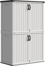 Patiowell 50 cu.ft Plastic Outdoor Storage Shed, Lockable Waterproof Resin Storage Cabinet Vertical Storage Shed for Garden Tools, Garbage Cans, Pool Supplies, White(Not Include Shelves)