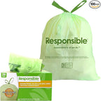 Responsible Products Kitchen Bin Liners, Certified Compostable, Heavy Duty Multipurpose Food Scrap Bags, Made from Compostable Materials (30 Gallon Drawstring, 30 Gallon (42 Count))