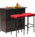 FDW Outdoor Furniture Set Wicker Bistro Set 3PCS Patio Bar Set with Two Stools for Patio Backyard Balcony,Red Cushion