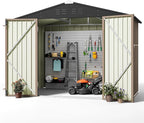 Greesum Outdoor Storage Shed 6 x 8 ft. Utility Tool Shed Metal Storage Garden Shed with Door & Lock for Patio Storage, Brown