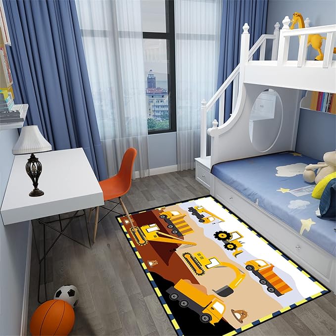 Construction Rugs for Boys Room Car Rug for Boys Room Car Rug Play Mat Kids Rugs for Playroom Car Play Mat Car Rugs for Kids Construction Decor for Boys Room 3'×5'