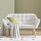 48”Small Loveseat Sofa, Modern Sherpa Upholstered Mini Couch 2-Seater Fluffy Love Seat with Quilting Backs and Wood Legs for Living Room, Bedroom and Small Space, White