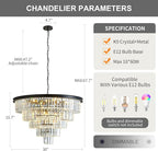 Large Crystal Chandelier 30'' Modern Black Dining Room Light Fixture | 5-Tier K9 Luxury Crystal Pendant Light for High Ceiling Big lighting fixture for Living Room Kitchen Foyer Staircase Entryway