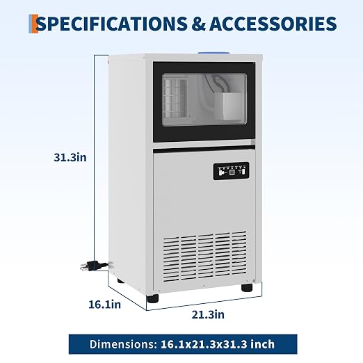 Commercial Ice Maker Machine 120lbs/24h, 36lbs Storage Capacity,Dual Water Inlet Mode,Built-in/Freestanding/Under Counter Ice Maker with Self-Cleaning, ETL Certified for Home Bar Restaurant
