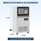 Commercial Ice Maker Machine 120lbs/24h, 36lbs Storage Capacity,Dual Water Inlet Mode,Built-in/Freestanding/Under Counter Ice Maker with Self-Cleaning, ETL Certified for Home Bar Restaurant