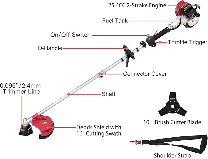 PowerSmart 22 in. 170cc RWD Self Propelled Gas Lawn Mower & 16-Inch 25.4cc String Trimmer/Edger with 10-Inch Brush Cutter