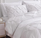 LANE LINEN Twin Comforter Set, 5 Piece Twin Bedding Sets, Ultra Soft Pintuck Twin Bed in a Bag Set with Down Alternative Comforter, Sheets, Pillowcase & Sham, Pinch Pleated Kids Bedding Set - White