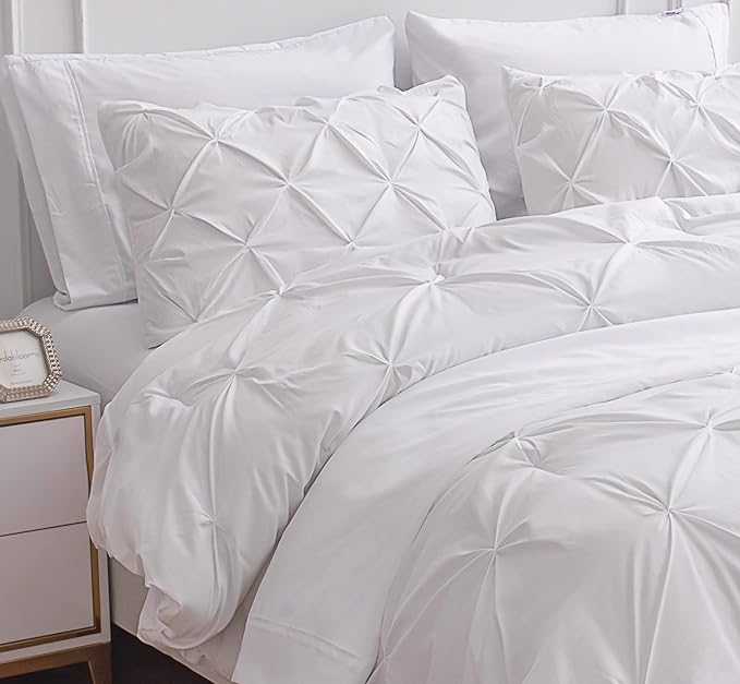 LANE LINEN White Bed Comforter Set King Size, 7 Piece White Bed in a Bag King Size Set, Soft King Bedding Sets, Pintuck King Size Bed Set, King Size Bed Comforter Set with Sheets, Pillowcases & Shams