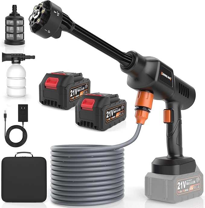 Cordless Pressure Washer 2000 PSI Portable Power Washer Kit with 6-in-1 Adjustable Spray Nozzle Dual 21V 8000mAh Batteries Foam Pot for Car Garden Patio Driveway Outdoor Cleaning