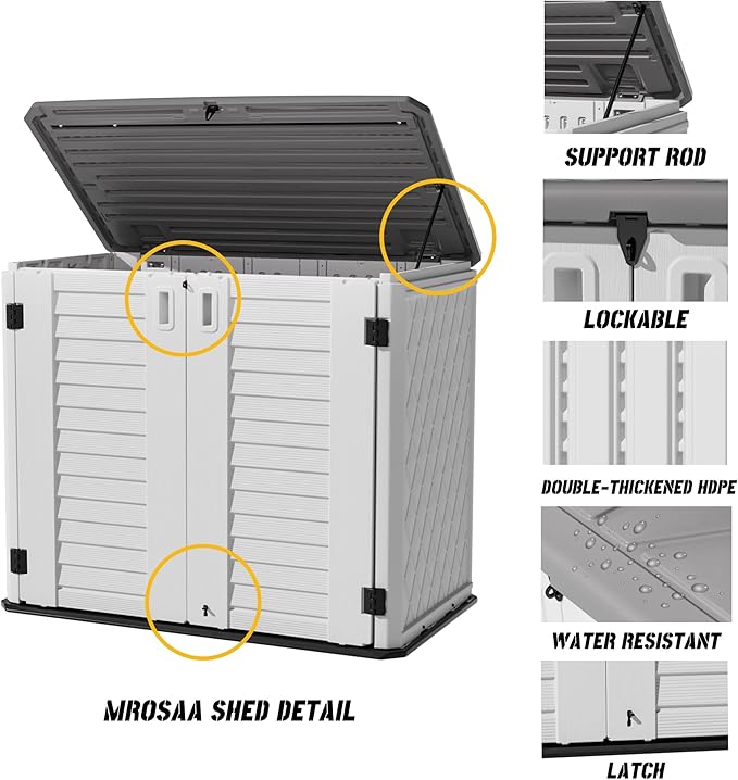 Outdoor Patio Storage Shed,Waterproof Horizontal Outdoor Storage Cabinet for Garbage Cans,Tools and Lawnmower Lockable(34 Cu.ft-Warm-White)