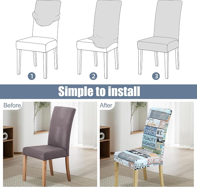 Dining Chair Covers, Stretch Seat Covers, Washable Furniture Protector | 4 Pack, Washable, Stretch Fit, Soft, Non Slip, Dining Chair Covers, Seat Protector, Furniture Cover,Easy Clean