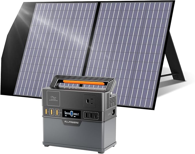 ALLPOWERS 300W Portable Power Station with SP027 100W Foldable Solar Panel, 288Wh/78000mAh Solar Generator (Peak 600w) Solar Powered Battery, 6 Outputs, for Outdoor Camping, RVs, Home Use