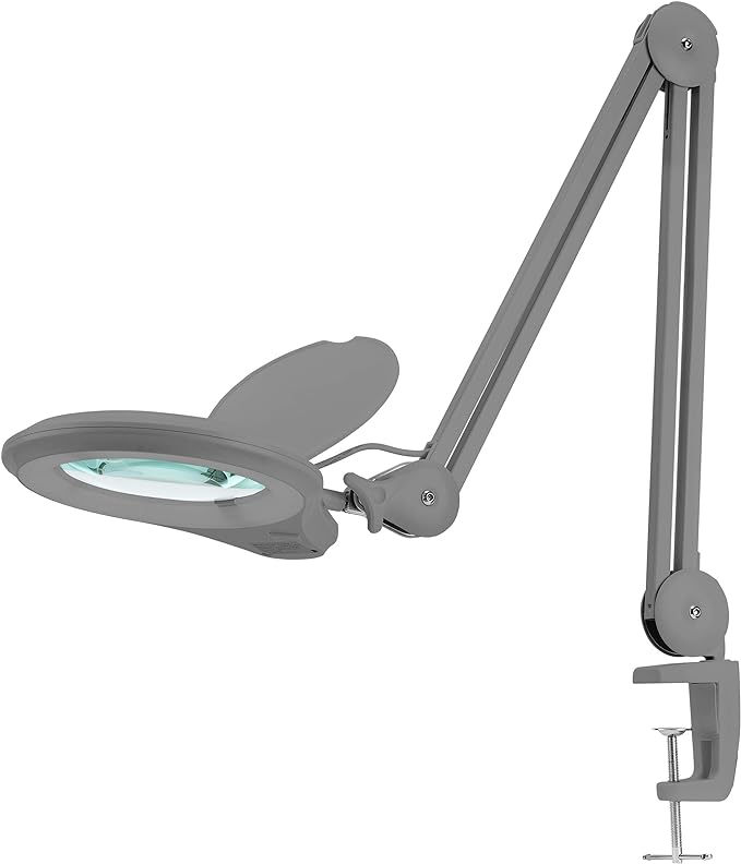 Neatfi (New Model) Bifocals 1,200 Lumens Super LED Magnifying Lamp with Clamp, 5D + 20D, Dimmable, 60 Pcs SMD LED, 5 Inches Diameter Lens, Adjustable Arm Utility Clamp (5 Diopter + 20 Diopter, Silver)