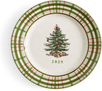 Spode Annual 2025 Collector Plate - Red & Green Plaid Border, Holiday Accent for Appetizers, Desserts & Display - 8 Inch Porcelain Plate, Microwave, Oven, Dishwasher & Freezer Safe
