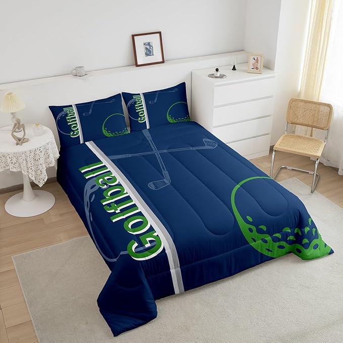 Feelyou Kids Golf Comforter Set King Size Ball Sports Bedding Set for Boys Girls Teens Bedroom Decor Golf Ball Lover Comforter Women Men Ball Games Duvet Set with 2 Pillow Case