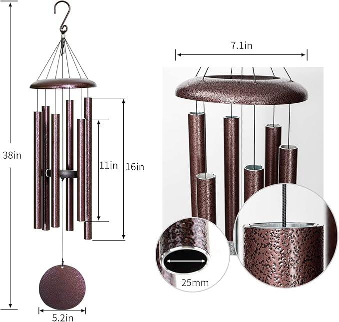 Wind Chimes for Outside Deep Tone, 38'' Large Memorial Wind Chimes Outdoor, Wind Chime Gifts for Garden Balcony Patio and Home Décor. Bronze