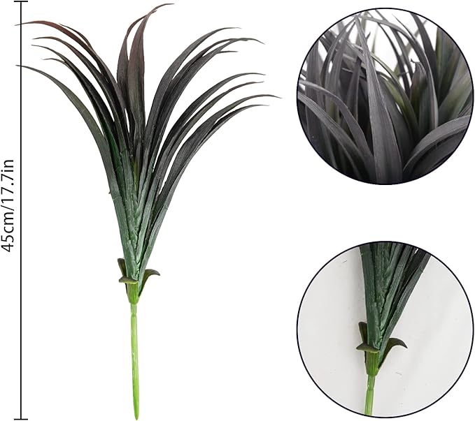 16Pcs Artificial Grass Fake Plants 17.3in Outdoor Plants UV Resistant Faux Greenery Stems Fake Grass for Home Window Garden Office Patio Pathway Front Porch Décor Green & Black