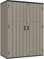 KINYING Outdoor Vertical Storage Shed,57 Cu.ft Outdoor Storage Cabinet Waterproof,Resin Sheds & Outdoor Storage Clearance for Garden,Patio,Backyard,Lockable (Brown)