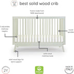 dadada Baby Soho 3-in-1 Convertible Crib to Toddler Bed – Wooden Crib Made in Italy, GREENGUARD Gold Certified Small Baby Crib – Baby-Safe Finish, Modern Design (Sage)
