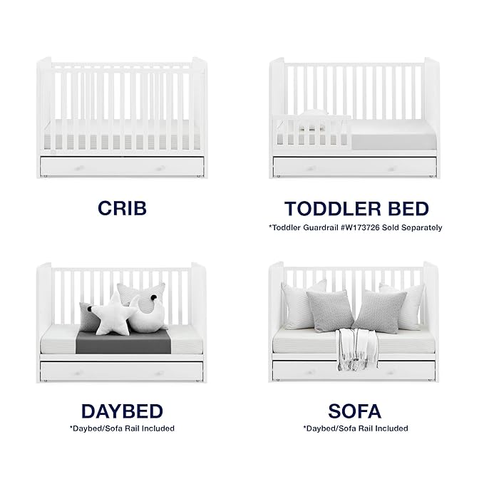 GAP babyGap Graham 4-in-1 Convertible Crib with Storage Drawer - Greenguard Gold Certified, Bianca White