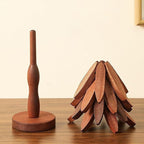 Natural Wood Tree Trivet Set, 𝐍atural Tree Trivet Set - 4 Wooden Trivets,4 Wooden 𝐓rivets & 1 Stand Like a Christmas Trees,for Hot Dish,Pot,Bowl,Teapot,Hot Pot Sets (Natural Wood 3 Trivets,1set)