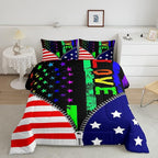 Erosebridal American Flag Comforter Set Rainbow Pride Down Comforter King Size for Teens Adult Women Bedroom,USA Federations Stars Stripes Bedding Set Kids Unique Zipper Design Duvet Sets, Colorful