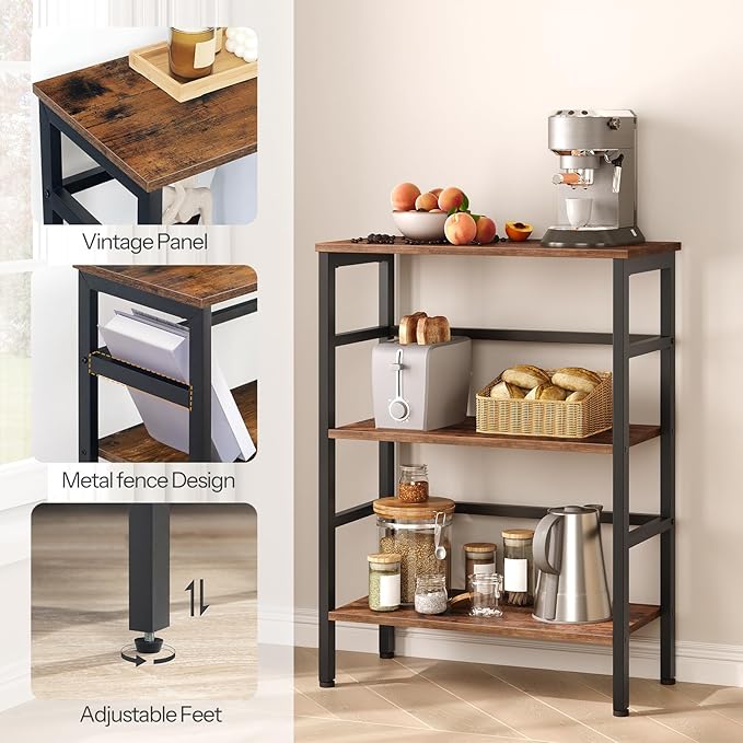 HOOBRO 3 Tier Bookshelf, Industrial Bookcase, Record Storage Rack with Side Fence, Wood Storage Shelf with Metal Frame, Rustic Open Display Shelf for Living Room, Bedroom, Rustic Brown BF86CJ01