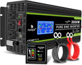 NOVOPAL 3000 Watt Pure Sine Wave Power Inverter 24V to 110V 120V Rv Inverters with 3 AC Outlets,High Power AC Terminal-16 ft Remote Control, LCD Display for Truck, Hurricane, Home