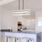 Modern Black Rectangle Water Ripple Glass Chandelier 6 Lights for Dining Room Kitchen Island Bar Living Room UL Listed L39.4 in