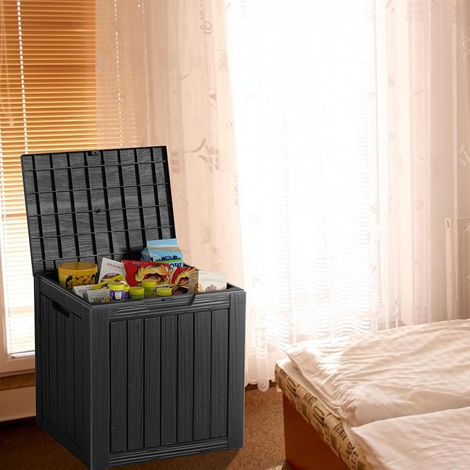 30GAL Black Outdoor Deck Box with Lock Hole - Waterproof, UV - Protected (SGS 1000plus), Ideal for Storing Patio Cushions and Garden Tools, Easy Assembly