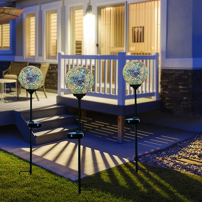 VCUTEKA Solar Lights - Outdoor Decorative Mosaic Solar Garden Light Waterpoof LED Pathway Stake Light for Landscape Lawn Patio Yard Decoration, 1 Pack