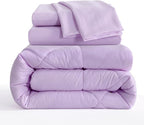 NTBAY Twin Comforter Set with Sheets, 5 Pieces Soft and Breathable Twin Bedding Set, Twin Bed in a Bag, Down Alternative Comforter Set Solid Color All Season, Kids Bedding Set, Light Purple