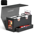 Card Deck Box for MTG, Double Storage Box with 2 Commander Display & 1 Dice Tray, Fits 200+ Double Sleeved, Organizer for CCG TCG Sports(Black Gray)