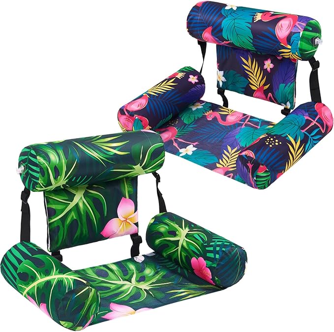 WERNNSAI Inflatable Pool Chair Float for Adults - 2 Pack Fabric Hammock Adjustable Floating Lounge Chairs for Swimming, Beach, Lake